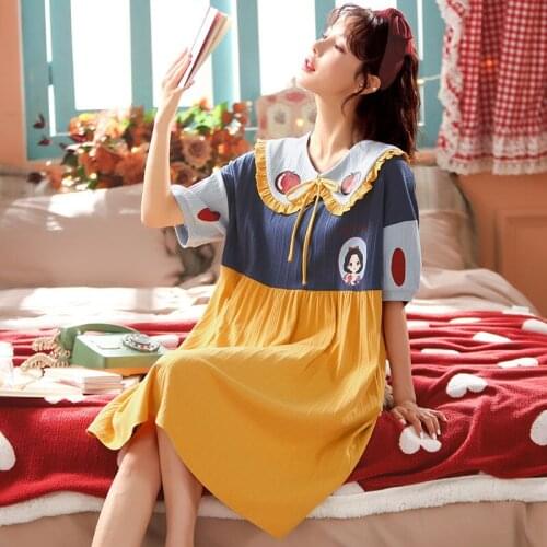 Cartoon Pajamas Sleepwear Cotton Women Home wear Cute kawaii snow White nightgown Princess nightdress plus size Short Sleeve