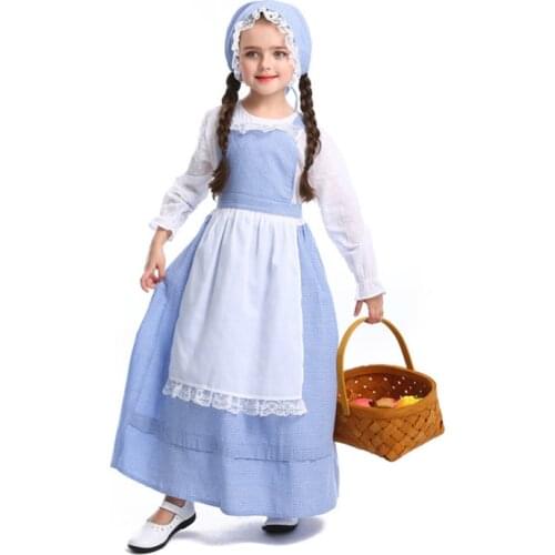 Girls Countryside Farm Costume Dress Kids Halloween Party Maid Cosplay Fancy Dress Uniform