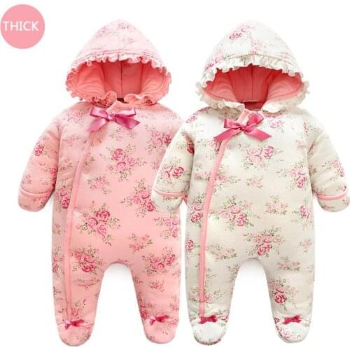 Baby Girl Cotton Thick Jumpsuit Warm Romper Overall with Cap Print Thick Sleeping Bag Infant Outfit Clothes Born 2018 New Winter