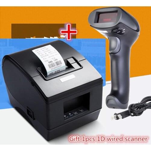 Gift 1pcs 1D wired scanner+ Barcode label printers Thermal clothing label printer Support 58mm printing Label/ticket printing