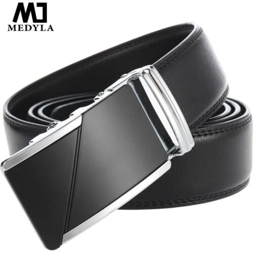 MEDYLA Dropshipping Male Belt Automatic Buckle Business Belt Brand Golden Design Simple Buckle Genuine Leather Belts Cummerbunds