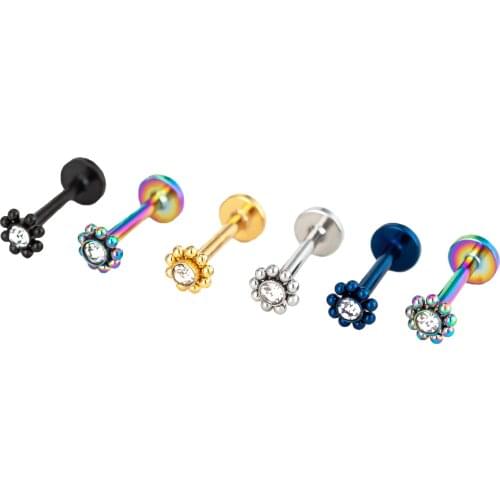 Lip Stud Labret Bar Clear CZ Gem Round Ball Monroe Tragus Piercing Steel Cartilage 16G EAR HELIX Earring