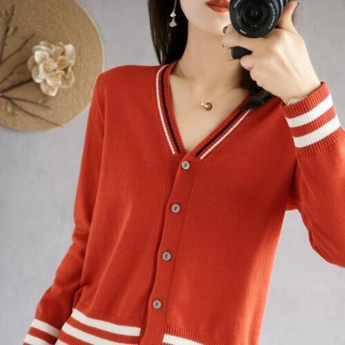 Spring and Autumn New Style Cotton V-neck Knit Cardigan Jacket Long Sleeve Short Cardigan Ladies Top