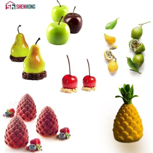 SHENHONG Fruit Apple Lemon Pear Cherry Mousse Silicone Cake Mold 3D Baking Mould Chocolate Decoration Muffin Moule Cookie DIY