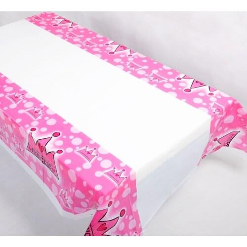 New 108*180cm Pink Princess crown Plastic disposable Tablecloth for Cartoon kid happy birthday party plastic tablecover supplies