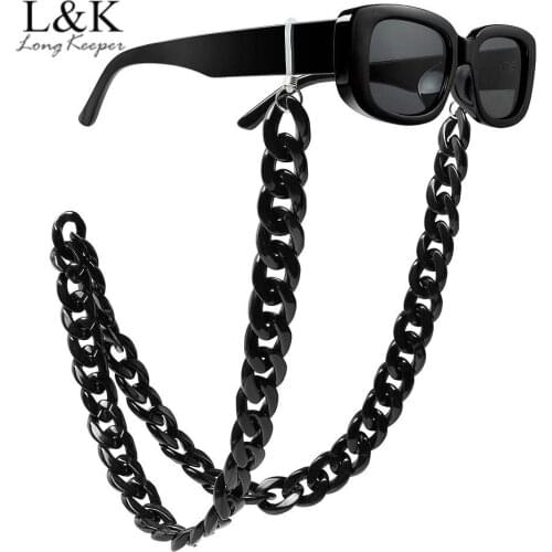 LongKeeper Small Rectangle Sunglasses With Glasses Chain For Women Fashion Sqaure Eyewear Holder Lanyard Black Eyeglasses Strap