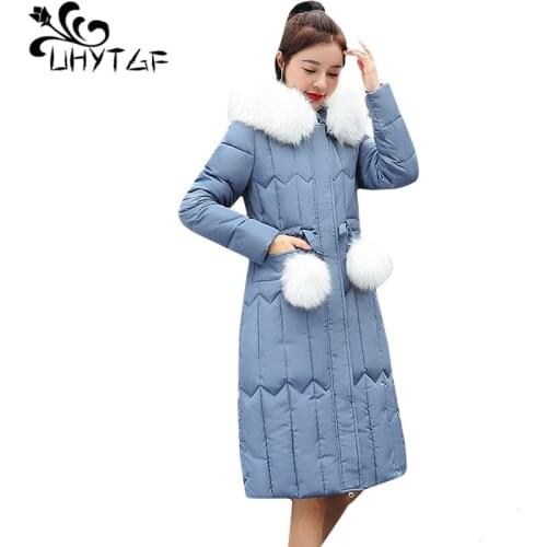 UHYTGF parkas mujer Fur collar hooded winter down cotton windproof warm long coat Cold protection thicken women winter coat 295