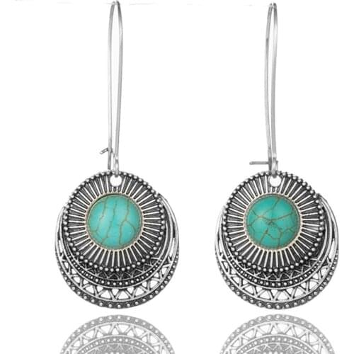 Vintage Ehtnic Dangle Drop Earrings with Stone for Women 2019 Wedding Engagement Hanging Earrings Fashion Jewelry Accessories