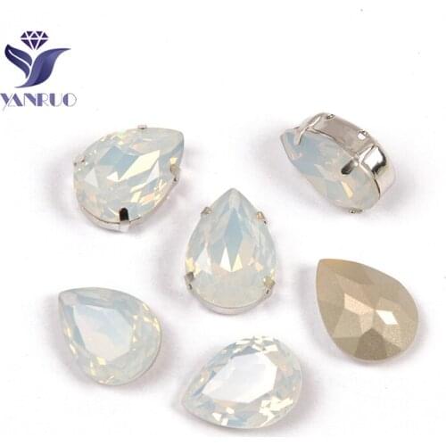 YANRUO 4320 Drop White Opal Diamond Sew On Crafts Stones Rhinestones In Studs Sewn Glass Crystal For Sewing Dresses Clothes