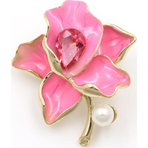WEIMANJINGDIAN Brand High Quality Color Pink Purple Red Enameled Flowers Brooches For Women Dress Clothing Decoration Jewelry