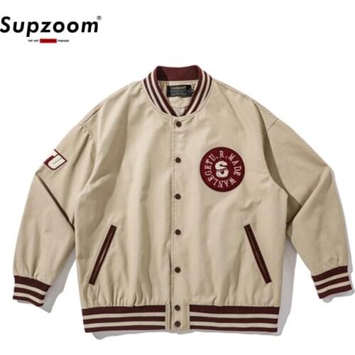 2021 New Arrival Top Fashion Baseball College Style Loose Casual Cotton Single Breasted Embroidery Rib Sleeve Bomber Jacket