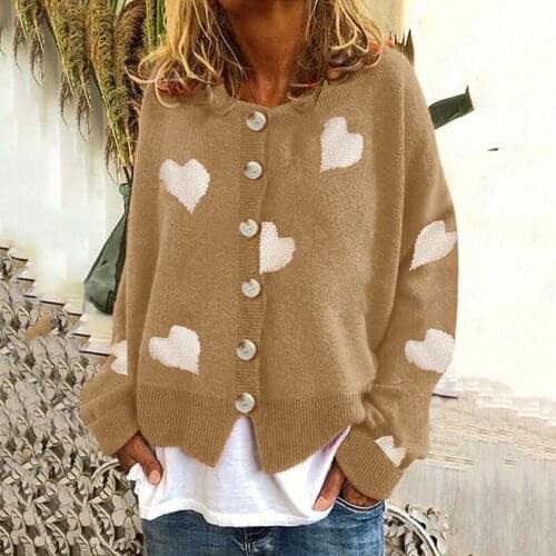 Womens Sweater Love Embroidery Korean Fashion Chic Single-Breasted Cardigan for Women 2021Winter Warm Knitwear Students Outwear