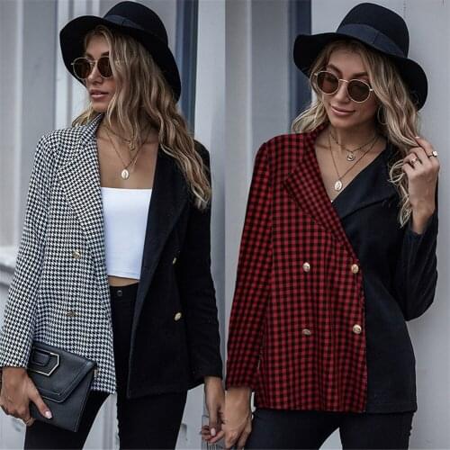Women Fashion Casual Plaid Coat Loose Party Long Sleeve V Neck Metal Button Clothes Spring Autumn Dating Daily Wear Regular Size