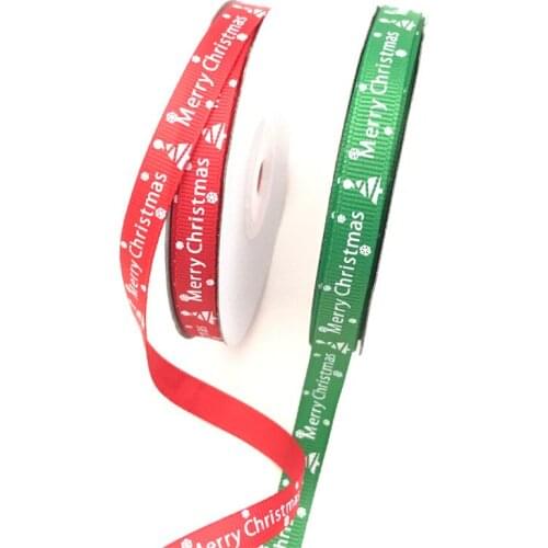 1cm*25 Yards Christmas Ribbon Red Green Gift Packing "Merry Christmas" Letter DIY Christmas Party Craft Tree Decorations