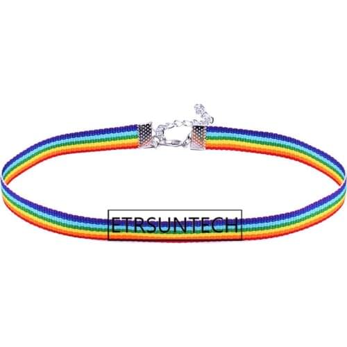 200pcs LGBT Necklace Lesbian Rainbow Chokers Necklace Men Women Gay Pride Rainbow Chain Lace Chocker Ribbon