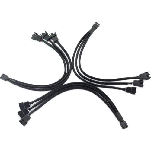 5/10/20PCS High Quality 4 pin PWM Fan Cable 1 to 3 ways Splitter Black Sleeved 26cm Length Extension Cable Connector Wholesale