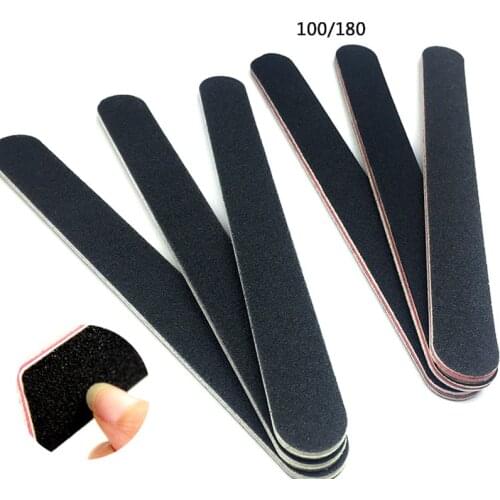 5pcs/10pcs Nailfile Professional Nail Buffer Black 100/180 Sandpaper Buffing Files Strong Sanding Straight Lime Angle
