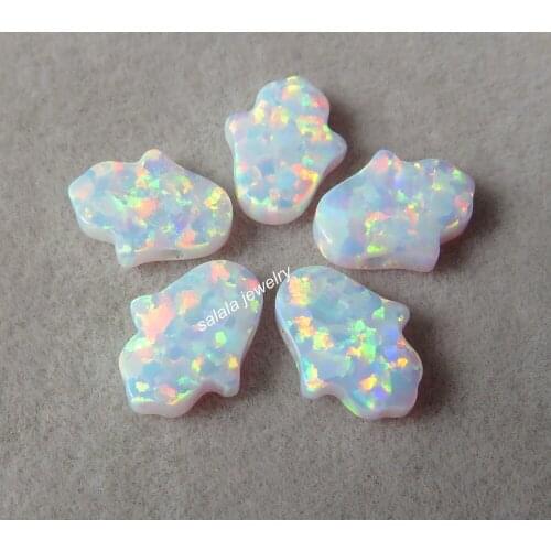 50pcs /Lot 8X10mm Hamsa Fire Opal OP17 Snow White Opal Hamsa Drilled Synthetic Hand Opal Hamsa Opal for Necklace