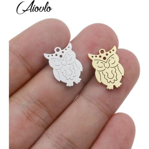 Aiovlo 5pcs/lot Charms for Jewelry Making Floating Stainless Steel Owl Cat Pendant for Living Floating DIY Fashion Necklace