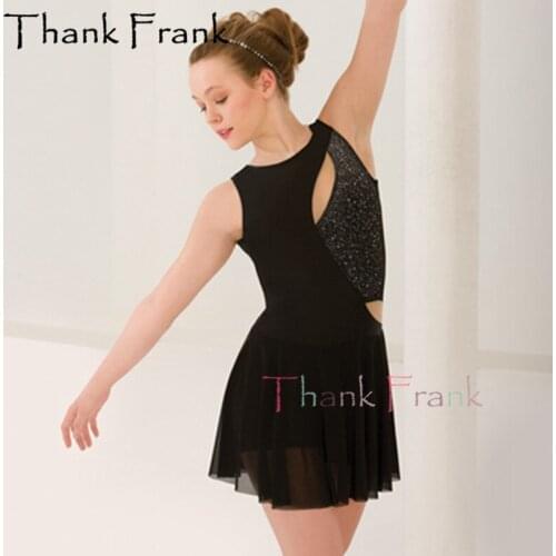 Shiny Velvet Lyrical Dress Women Adult Sleeveless Ballet Costume Girls Black Leotard Skating Dresses Child Dance Costumes C627