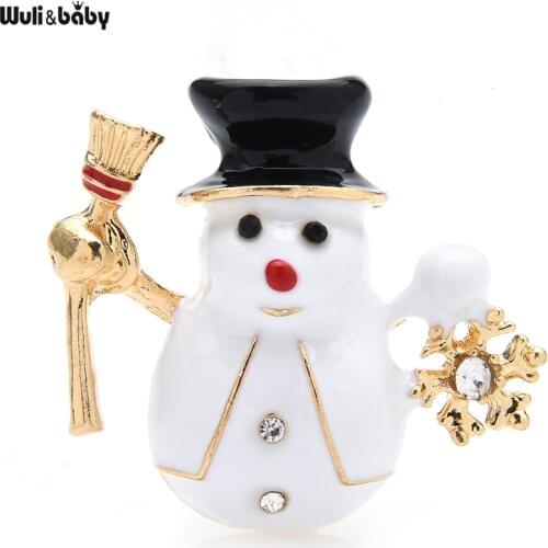 Wuli&baby Enamel Take Broom Snowman Brooches For Women Men Christmas New Year Brooch Pin Gifts