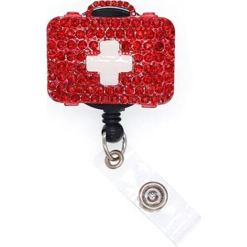 Enamel Rhinestone Medicine Chest Alligator Clip Rhinestone Retractable Doctor ID Badge Reel Holder