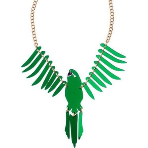 Euramerican Statement Large Parrot Pendants Necklaces for Women Fashion Gold Long Shiny Specular Acrylic hiphop Necklaces E19007