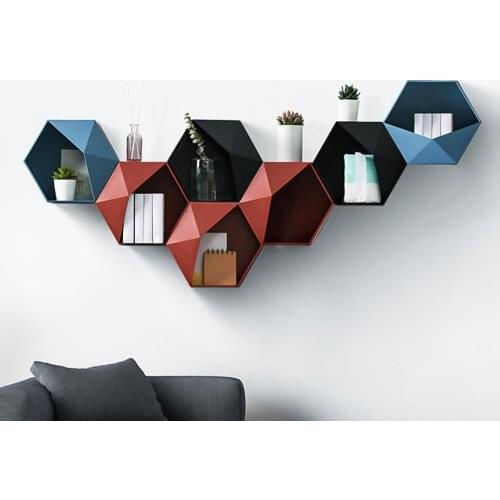 Geometric Wall-mounted Storage Rack Nordic Punch-free Shelf Bathroom Sundries Shelves PP Ornaments Crafts Wall Holder for Home