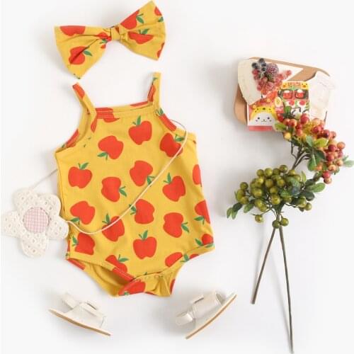 Sanlutoz Cotton Cute Baby Girl Bodysuits Toddler Girls Summer Clothes with Headband