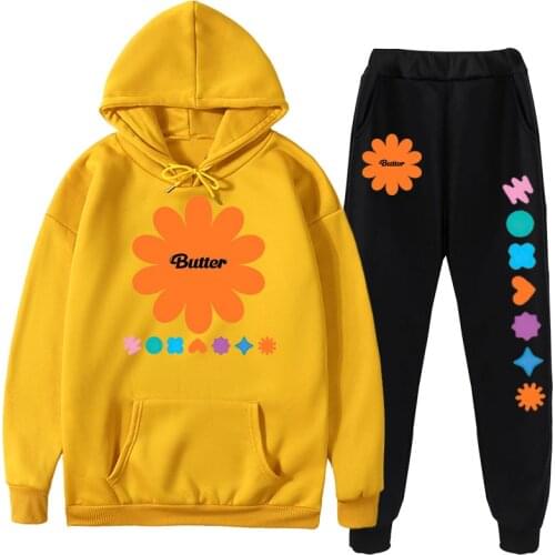 Kpop sweatshirt suit bangtan youth league support service hoodie butter album suit 2 pieces sets hoodies sweatshirt