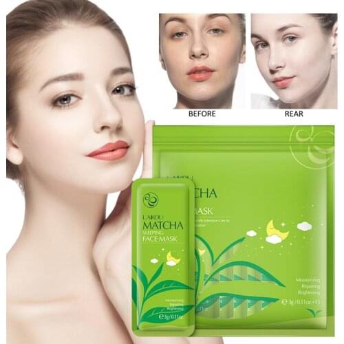 LAIKOU Matcha Sleep Mask Travel Pack Wash and Hydrate Moisturizing Whritening Brighten Skin Night Repair Mask Face Care TSLM2