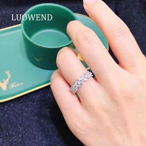 LUOWEND 100% 18K White Gold Rings Pear Cut Marquise Shape Real Natural Diamond Ring for Women Wedding Engagement Anniversary