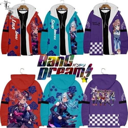 Cute BanG Dream! 3D Printing Men/Women Autumn Fashion Zipper Sherpa Jacket Fleece Outwear Sport Coat Japanese Anime Plus Size