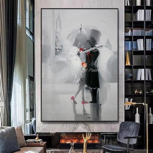 Mintura Hand Painted Modern Abstract Lovers Figure Oil Painting On Canvas Wall Art Pictures For Living Room Home Decoration Gift