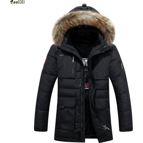 Thicken Warm Winter Duck Down Jacket for Men Fur Collar Parkas Hooded Coat Plus Size Overcoat Western Style Male Coats