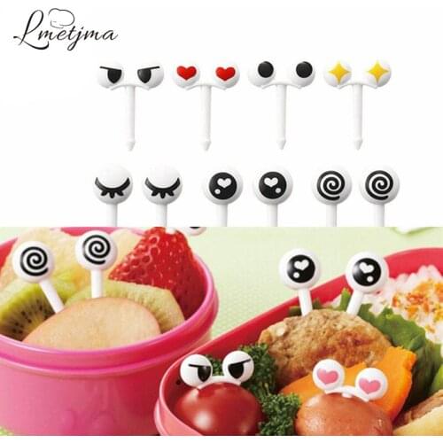 LMETJMA 10 pcs/set Kawaii Eyes Fruit Fork Set PP Food Picks Fruit Picks for Kid Bento Lunch Box Dessert Fork PYBII011602