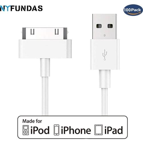 NYFundas 100pcs usb data charger cable for iphone 4 4s ipod nano ipad 2 3 iphone4 s 30 pin 1m cord charging cable kabel cargador
