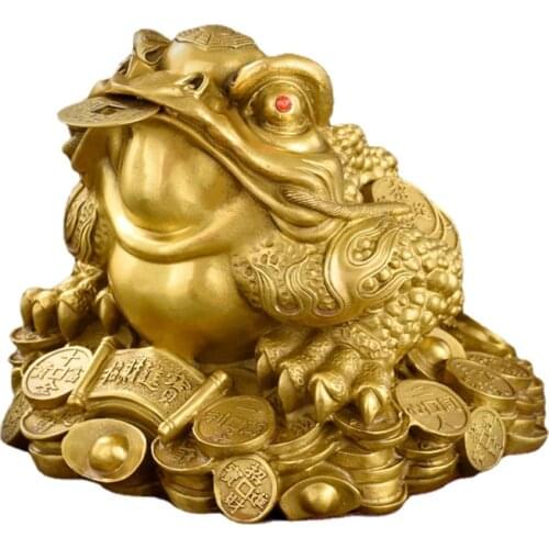 Feng Shui Money Frog Chinese Three Legged Toad Attract Wealth Prosperity Brass Copper Statue Home Office Decor Good Luck Gift