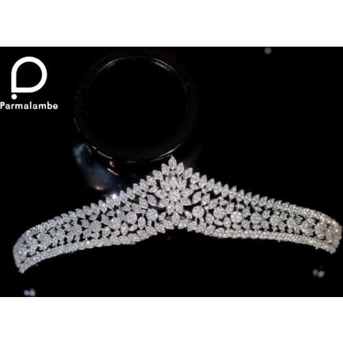 Parmalanbe Wedding Tiara Bridal Crown Bridal CZ Tiara Fashion Princess Birthday Hair Accessories Headbands PH0020