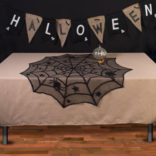 Halloween Decoration Black Lace Spider Web Skeleton Skull Tablecloth Fireplace Scarf Table Runner Event Party Decoration Supply