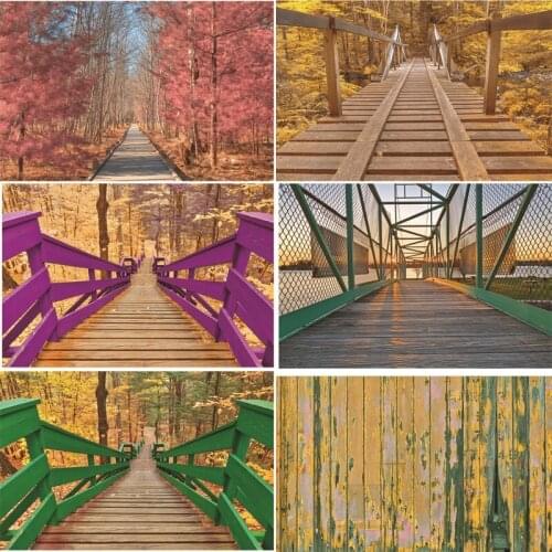 Vinyl Custom Photography Backdrops Prop Small Bridge and Autumn Photography Background PI20219-12