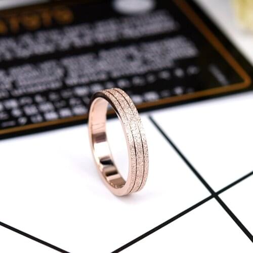 YUN RUO Ins Fashion Frosted Couple Rings Rose Gold Color Woman Birthday Gift Party Titanium Steel Jewelry Top Quality Never Fade