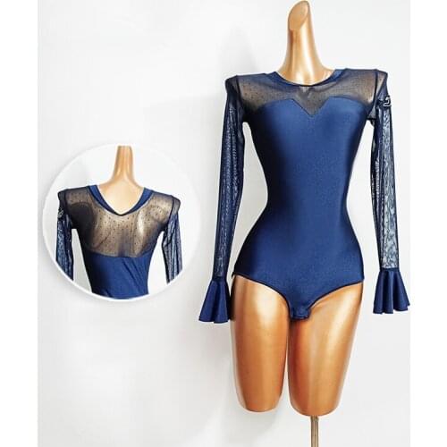 2020 Latin Dance Costumes For Women National Standard Dance Clothes New Mesh Long-Sleeved Bodysuit Ballroom Dance Clothes DN7129