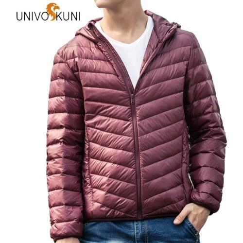 UNIVOS KUNI Winter Coats 90% Witte Eendendons Jas Mannen Hooded Ultra Licht Donsjack Mannelijke Winddicht Warme Parka 7XL J358