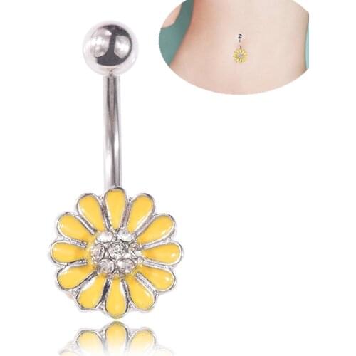 1PS High Quality button Body Dangle Piercing Rings For Women Cute yellow Flower Body Piercing Jewely for Christmas gifts