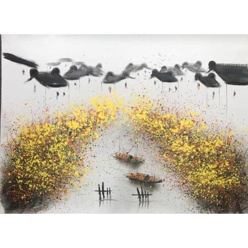 100% Hand Painted Modern Chinese Landscape Oil Painting on Canvas Abstract Canvas Painting Wall art Picture for Home Decoration