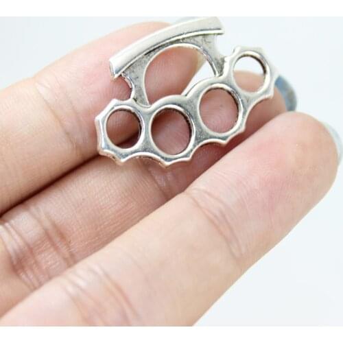15Pcs/Lot 32*19mm Antique Silver Tone 2Sided Brass Knuckle Charm Pendant For Necklace Earring DiyJewelry Making