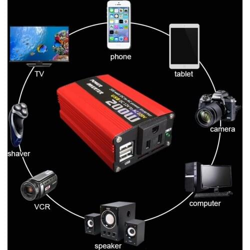 200W Car Power Inverter 12V to 110V/220V AC Converter USB Car Adapter Car Charger, Silver/Red