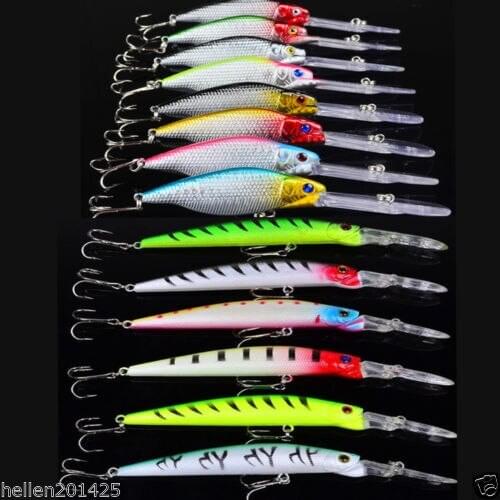 FREE SHIPPING 14Pcs/Lot 2 Models Fishing Tackle Mixed Lures Minnow Lure Crank Bait 14 Colors