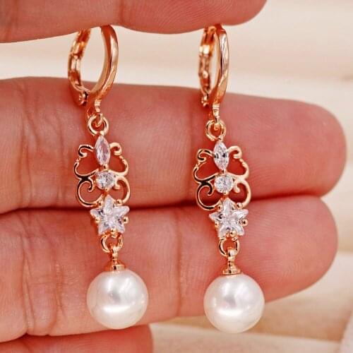 Bohemian Dangle Drop pearl Earrings for Women 's earrings white zircon bow shape Trendy Jewelry Party Wedding accessories Gift